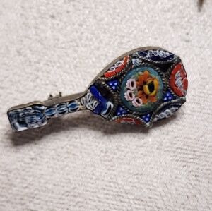 ITALY Vintage Micro Mosaic Mandolin Brooch Millefiori